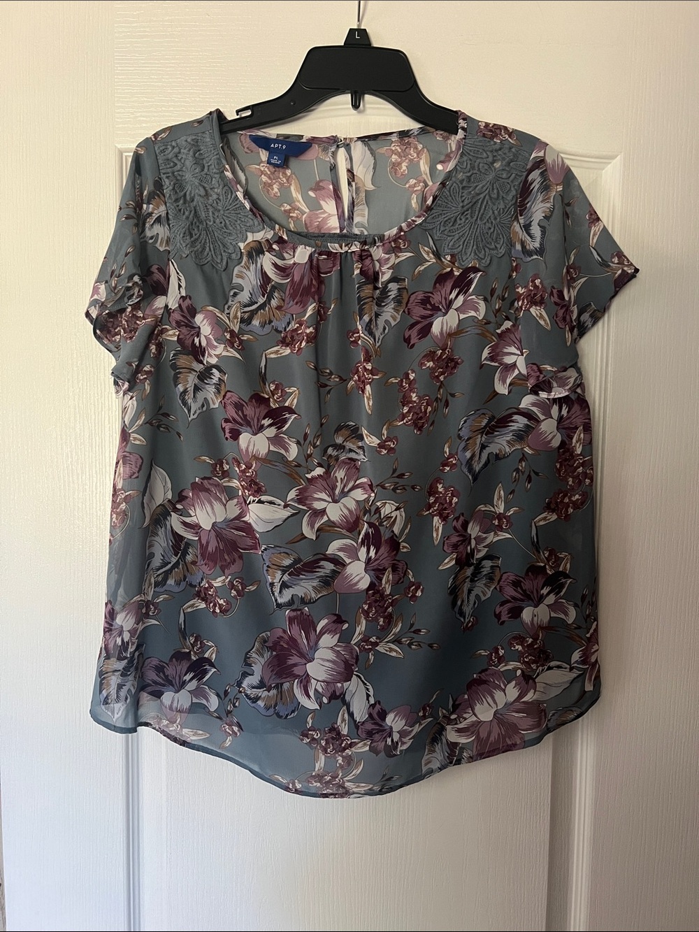 Apt. 9 Slate Blue Floral Lace Yoke Blouse